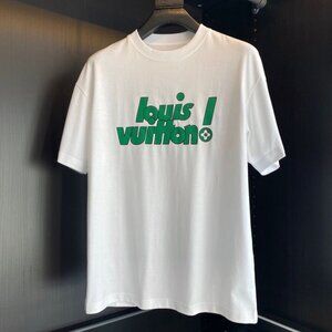 LV Bold Green Logo T-Shirt White Graphic Print Luxury Cotton Tee